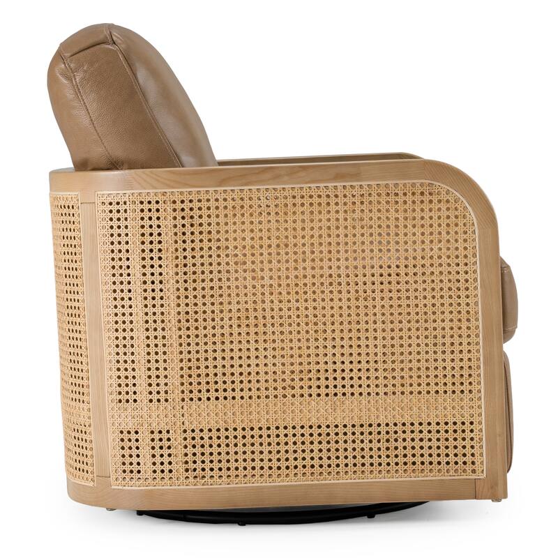 Divani Casa Danson Modern Tan Leather & Wicker Swivel Accent Chair