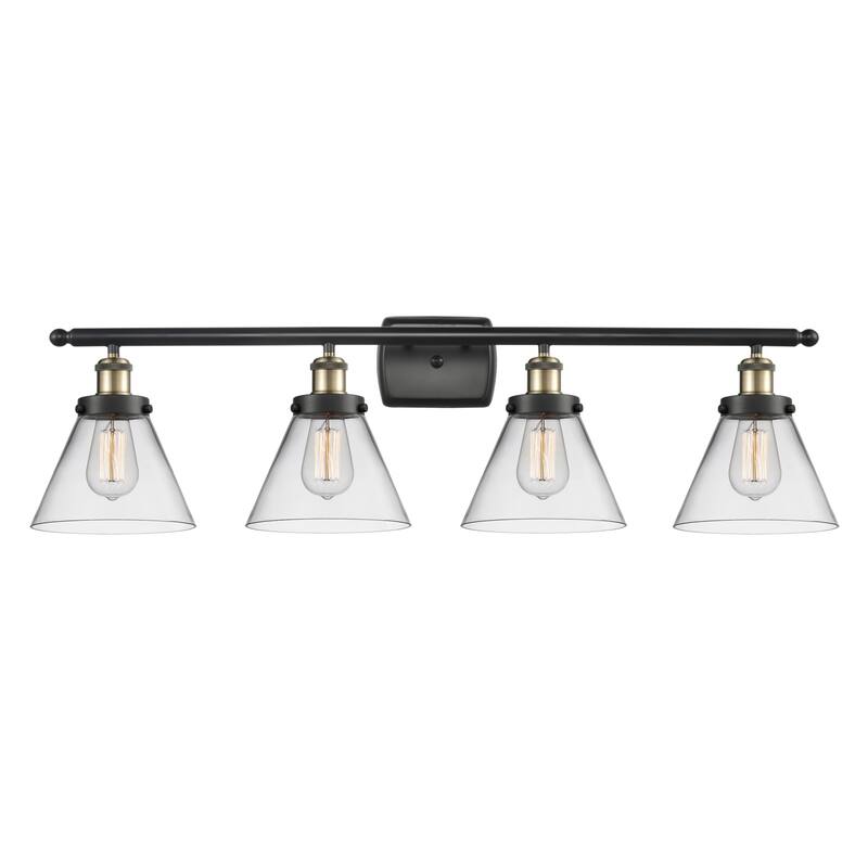 Innovations Lighting 916-4W-11-38 Cone Vanity Cone 4 Light 38" Wide - Black Antique Brass / Clear