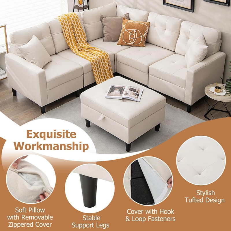 Gymax L-shaped Sectional Corner Sofa Set Living Room Furniture w/