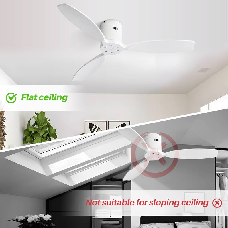 52 Inch Solid Wood Blades Ceiling Fan without Light,Reversible Airflow,6 Gear Wind Speed - 52 inch