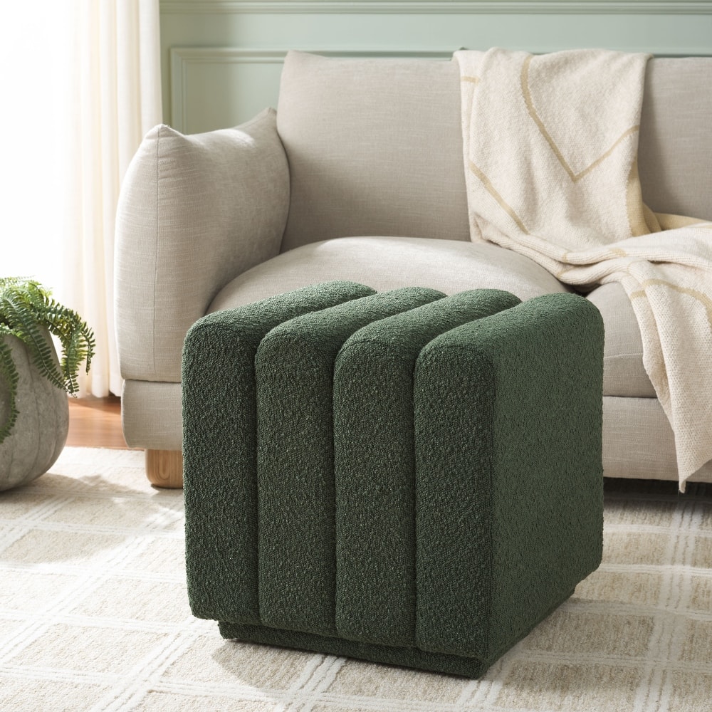 SAFAVIEH Joseph Upholstered Channel Tufted Square Ottoman, Fully Assembled
