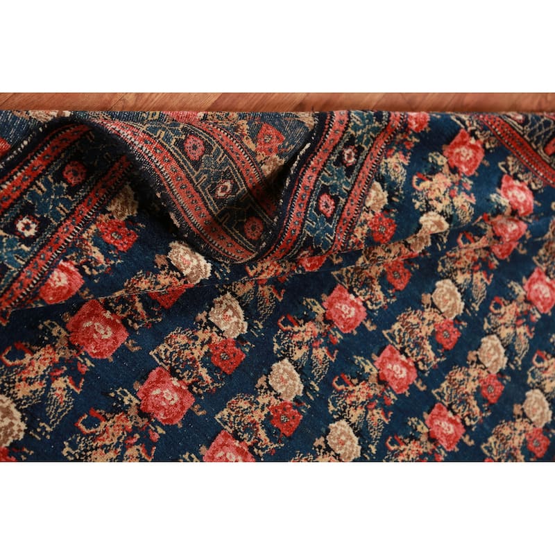 Hand Knotted Oriental 100% Wool Carpet Traditional All-Over Navy Blue & Blues Senneh Area Rug - 6' 3'' X 4' 3''