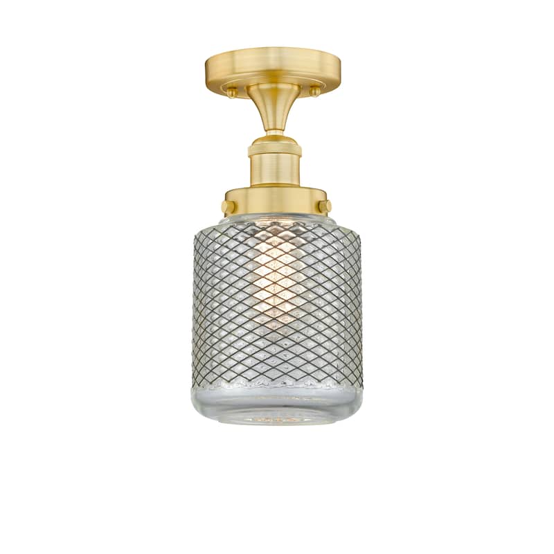 Innovations Lighting Stanton - 1 Light 6" Semi-Flush Mount - Satin Gold/Clear Wire Mesh