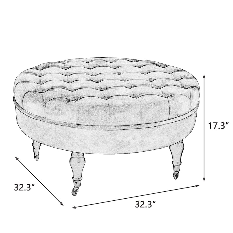 Maypex 32-inch Tufted Velvet Round Cocktail Ottoman with Wheels