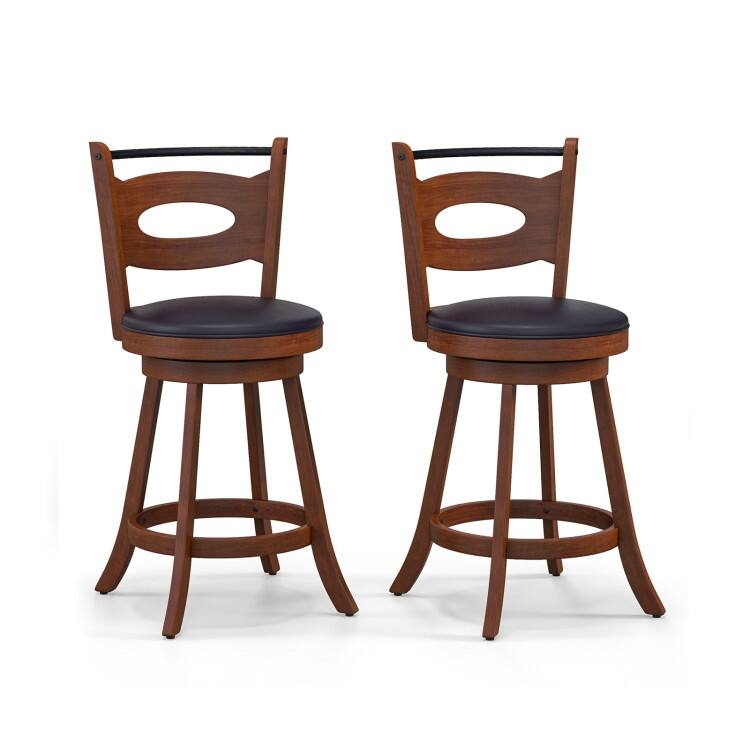 2 Pieces Swivel Bar Stools with Curved Backrest and Seat Cushions - Counter Height
