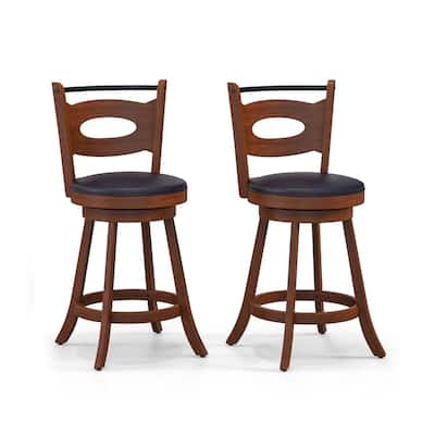 2 Pieces Swivel Bar Stools with Curved Backrest and Seat Cushions