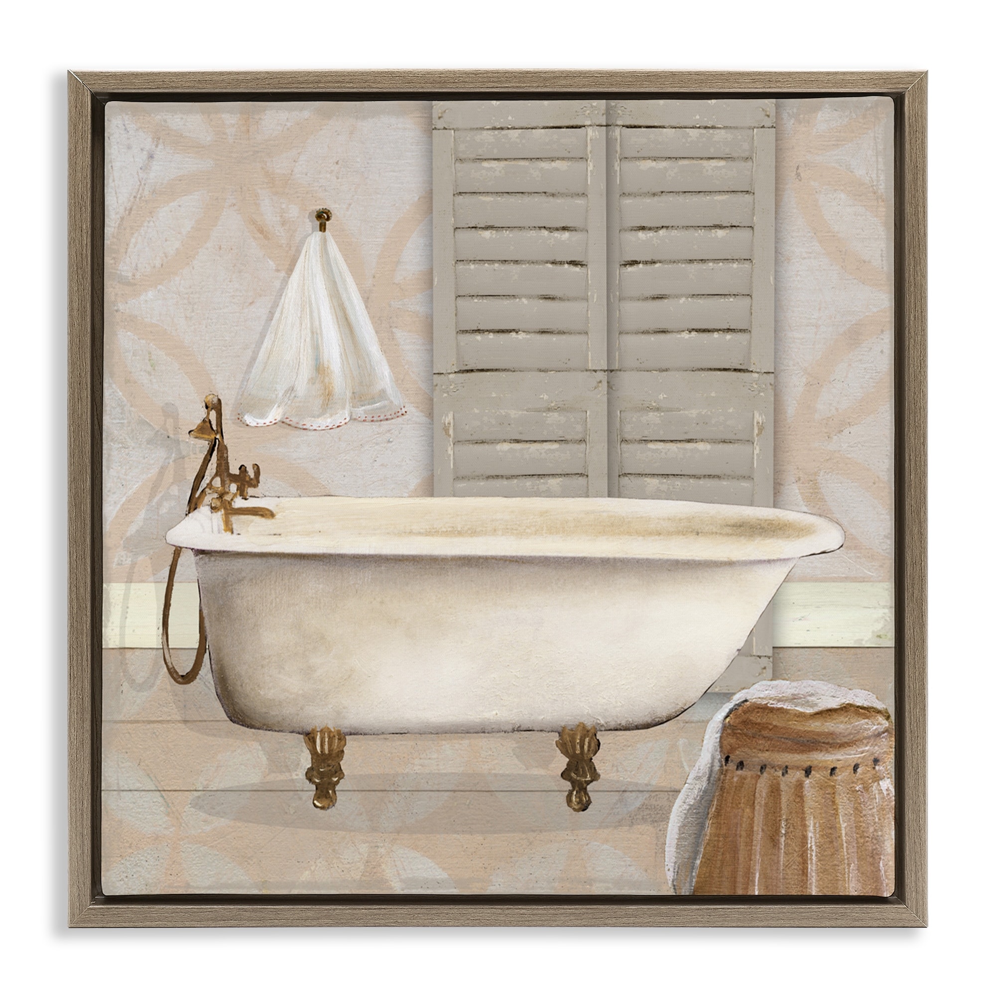 Stupell Neutral Bath Rustic Framed Floater Canvas Wall Art Design By Carol Robinson