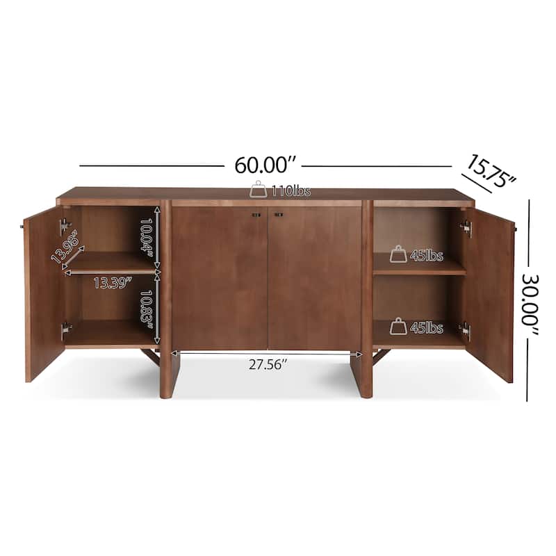 Christopher Knight Home - Ethan Modern 60" Wide Storage Sideboard with Adjustable Shelves and Sleek Design
