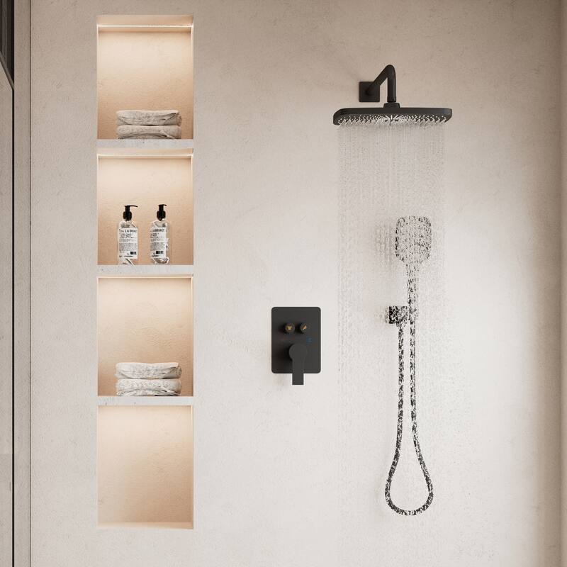 Pressure Balanced 4-Spray 12 in. x 8 in. Dual Shower Head Wall Mount Fixed and Handheld Shower Head 2.5 GPM