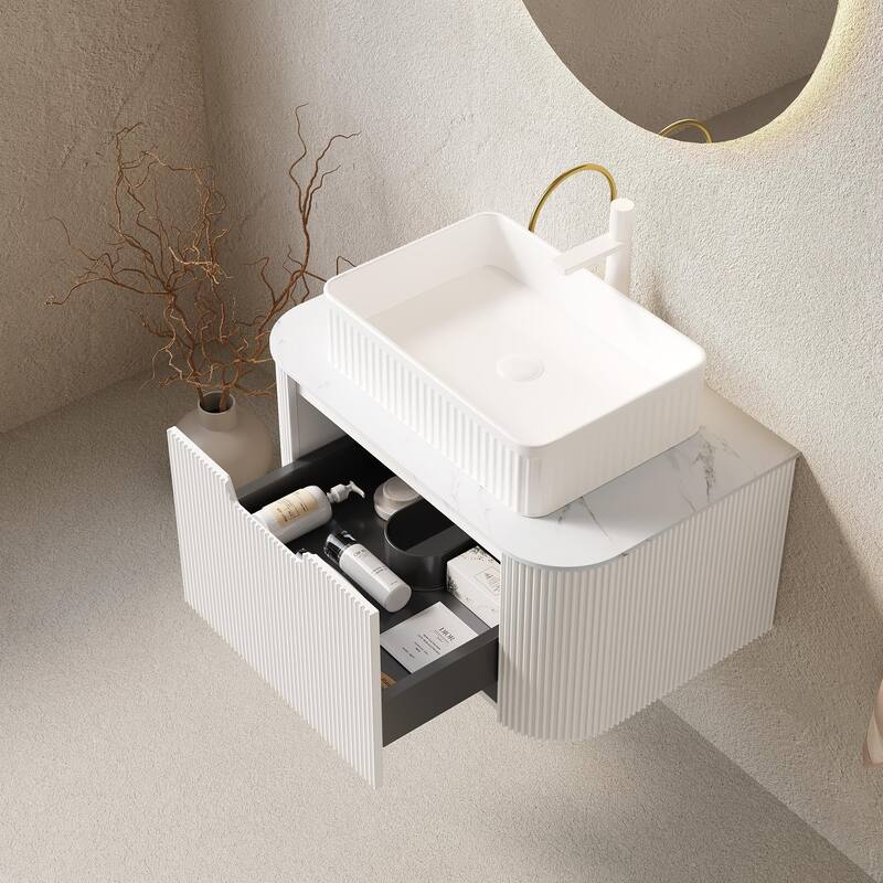 Wall Mounted Bathroom Vanity with White Rectangular Ceramic Basin