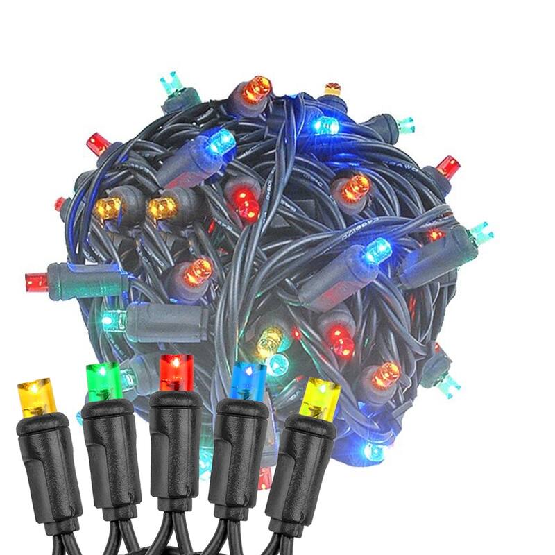 50 Light LED Christmas Mini Light Set, Patio Lights, Warm White, Black Wire, 11’ - Multi