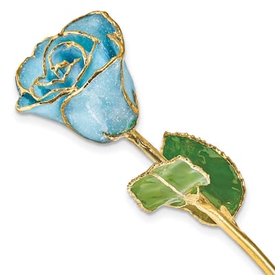 Curata Light Blue Lacquer Dipped Gold Trimmed with Glitter Real Rose