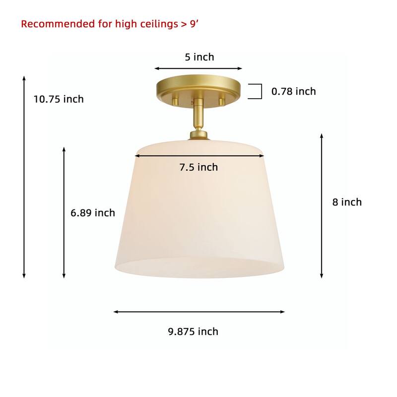 1-light Modern Dimmable Glass Semi Flush Mount Ceiling Lighting