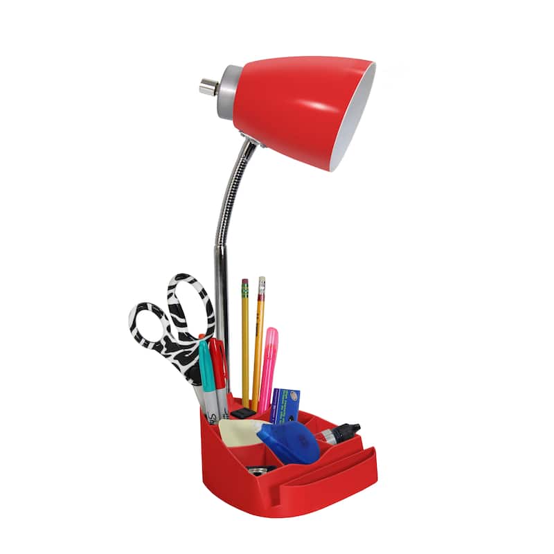 Limelights Gooseneck Organizer Desk Lamp w/ Holder and USB port, Red
