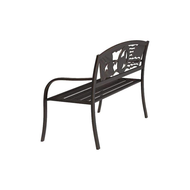 Bronze Steel Outdoor Bench Flags Over Texas Design Patio Garden Seat - 34"D x 50.5"W x 34"H