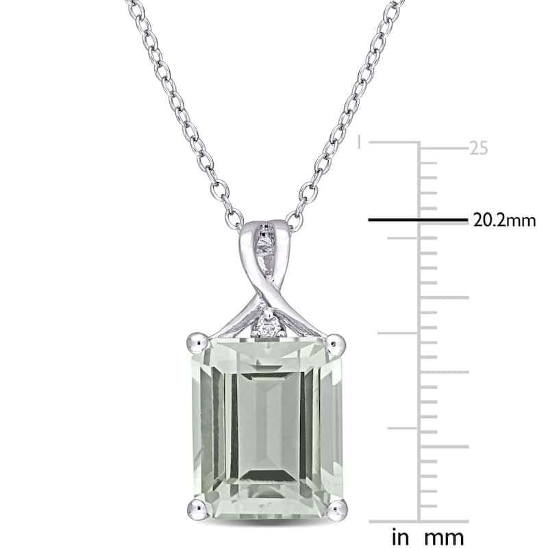 Miadora Sterling Silver Octagon-cut Green Quartz and White Topaz Solitaire Drop Necklace