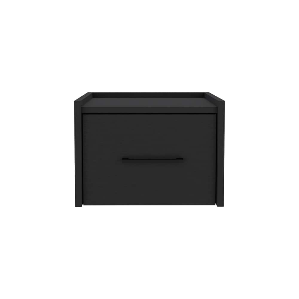 Wall-Mounted Bedside Shelf with Drawer, Black