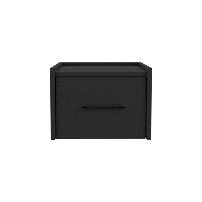 Wall-Mounted Bedside Shelf with Drawer, Black - Black