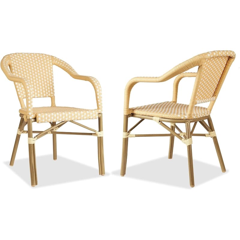 PURPLE LEAF Outdoor Dining Chairs (Set of 2) French Hand-Woven Aluminum Wicker Chairs