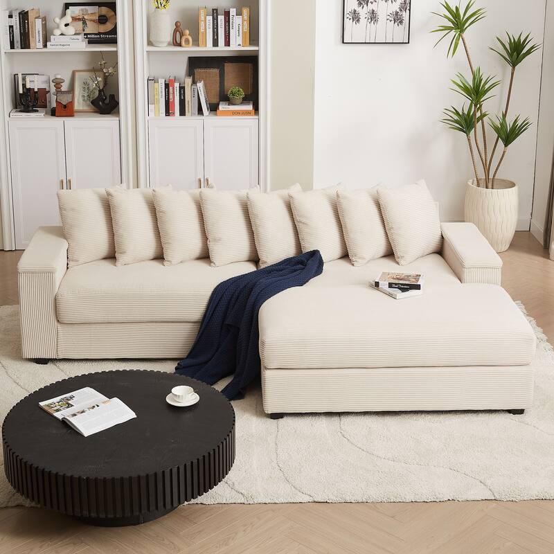 GDFStudio - Peregrine L-Shaped Corduroy Sectional Sofa with Pillows and Armrest Storage