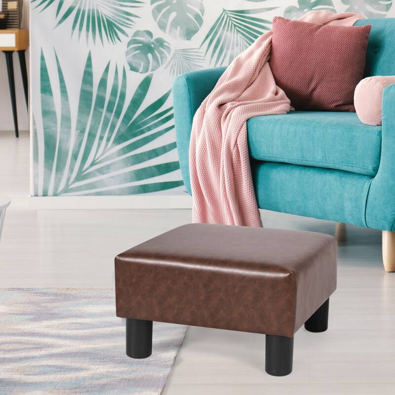 Adeco Footstool Ottoman PU Leather Footrest Modern Square Stool