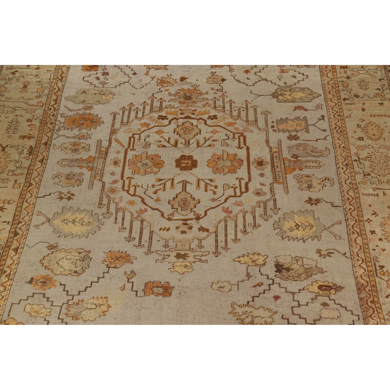 Pre-1900 Antique Vegetable Dye Oushak Turkish Rug Handmade Wool Carpet - 11'10" x 13'6"