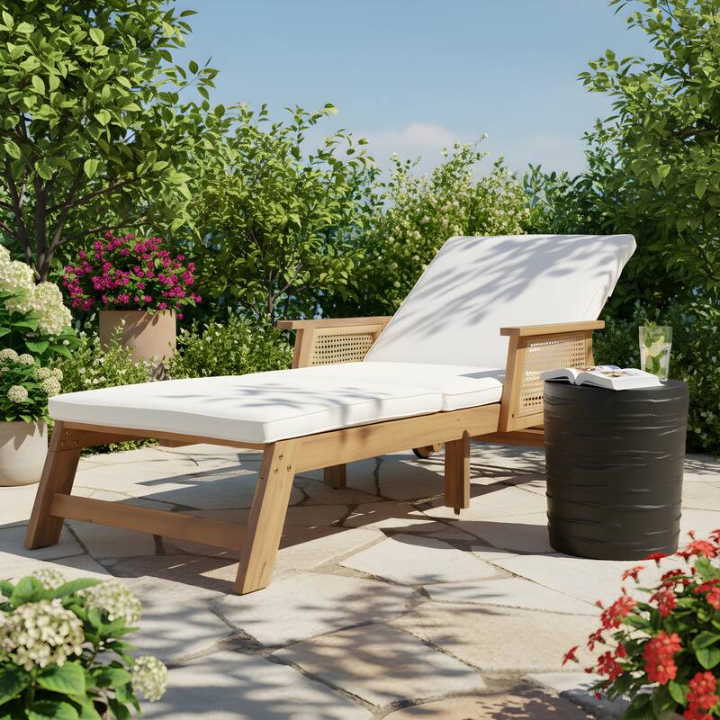 Christopher Knight Home - Zay Outdoor Acacia Wood Adjustable Chaise Lounge Set with 16" Lightweight Concrete Side Table