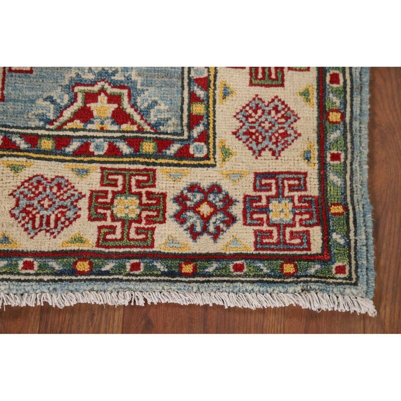 Light Blue Kazak Foyer Rug Hand-Knotted Traditional Wool Carpet - 2'11" x 3'11"