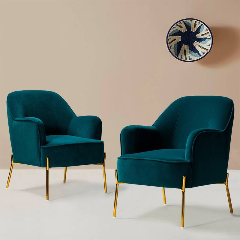 Marina Modern Velvet Accent Chair with Golden Legs Set of 2 by HULALA HOME - TEAL