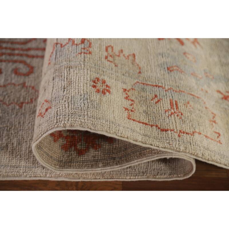 Hand Knotted Oriental 100% Wool Carpet Transitional All-Over Beige & Ivories Oushak Runner Rug - 17' 7'' X 2' 5''