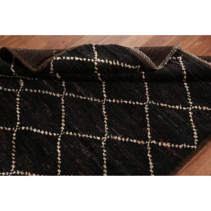 Black Trellis Moroccan Oriental Rug Handmade Wool Carpet - 4'1" x 6'1"