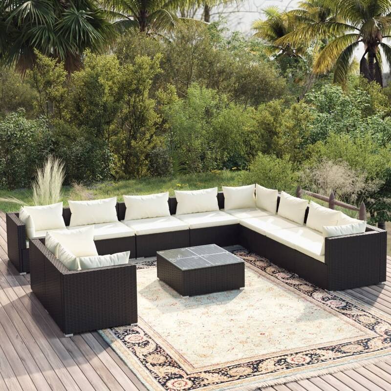 vidaXL Patio Lounge Set Outdoor Sectional Sofa Set Table Garden Poly Rattan