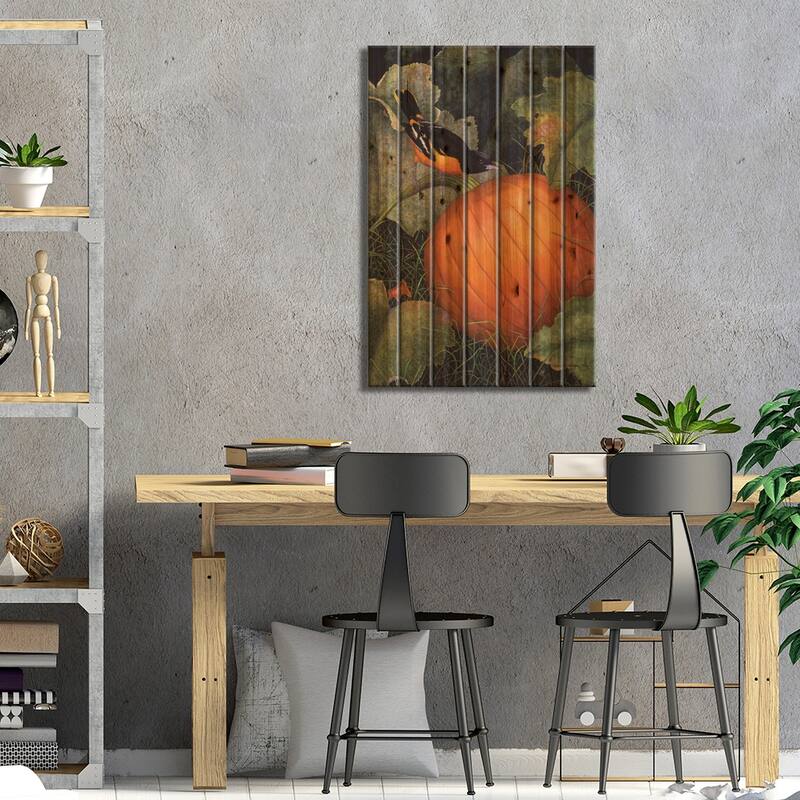 Oriole & Pumpkin Print On Wood by Marcia Matcham - Multi-Color