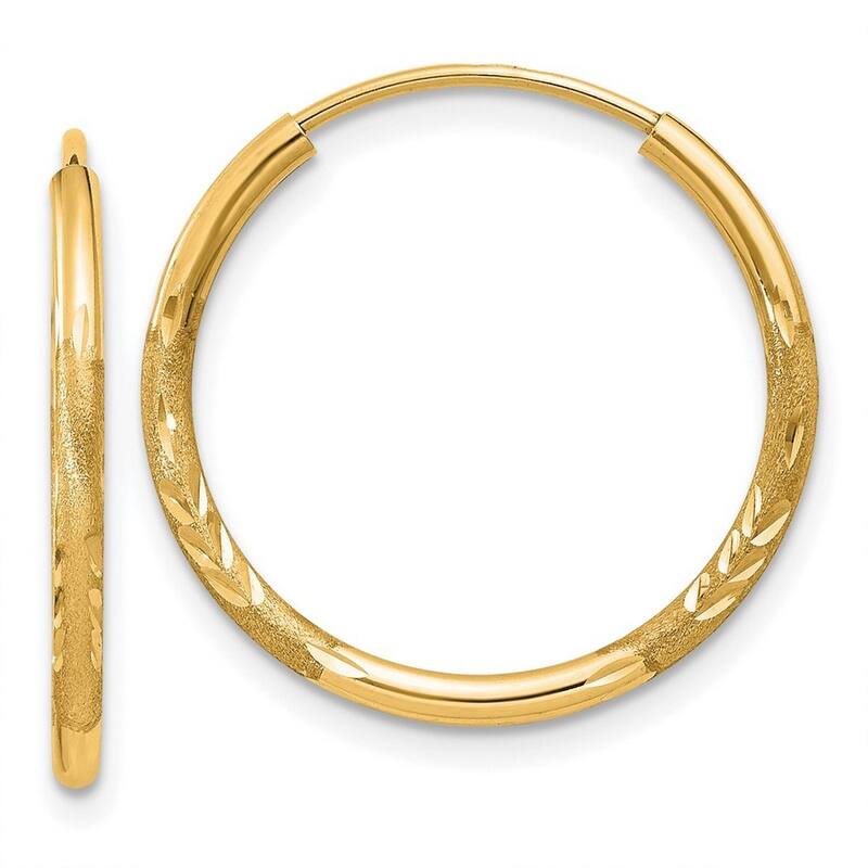 Curata 10k Yellow Gold 1.5mm Satin and Diamond Cut Endless Hoop Earrings - 12mm - 39mm