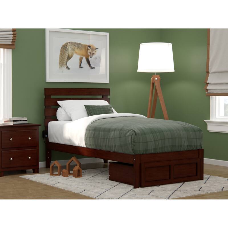 Oxford Platform Bed with Foot Drawer - Walnut - Twin