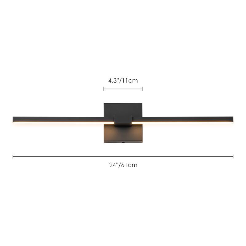 1-Light Modern Black Aluminum Linear Wall Light Strip Dimmable Integrated LED Bathroom Vanity Light