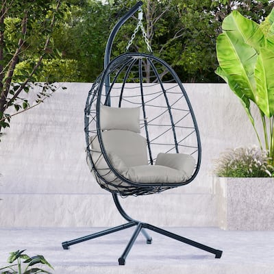 Outdoor Swing Chair Hanging Egg Chair Basket Chair Hammock Chair with Washable Cushion & Weatherproof Rattan Seat