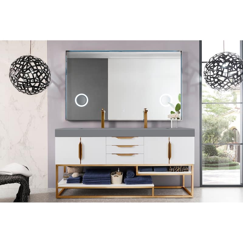 James Martin Vanities Columbia 72" Double Vanity, Glossy White with Radiant Gold Hardware