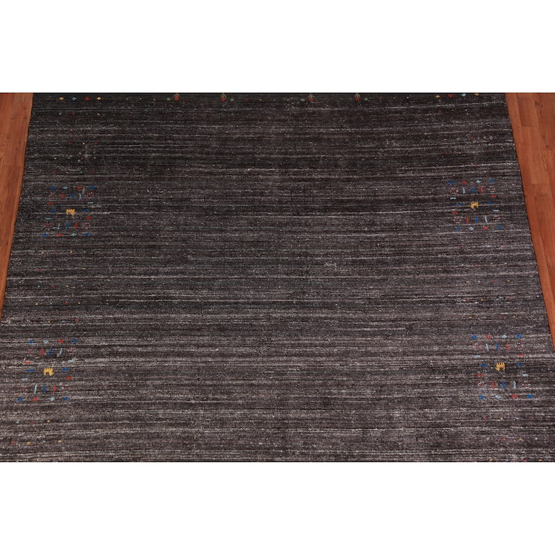 Tribal Gabbeh Indian Area Rug Handmade Black Wool Carpet - 7'10" x 9'4"