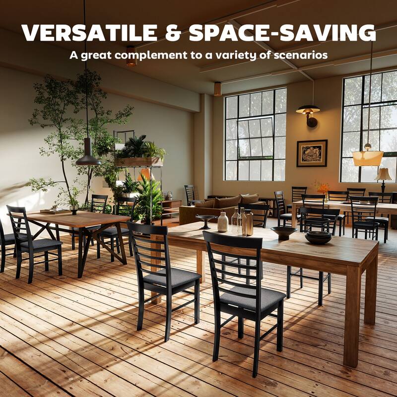 HOMCOM Wooden Dining Chairs Set of 2, Farmhouse Upholstered Kitchen Chairs with Rubber Wood Frame for Living Room, Dining Room
