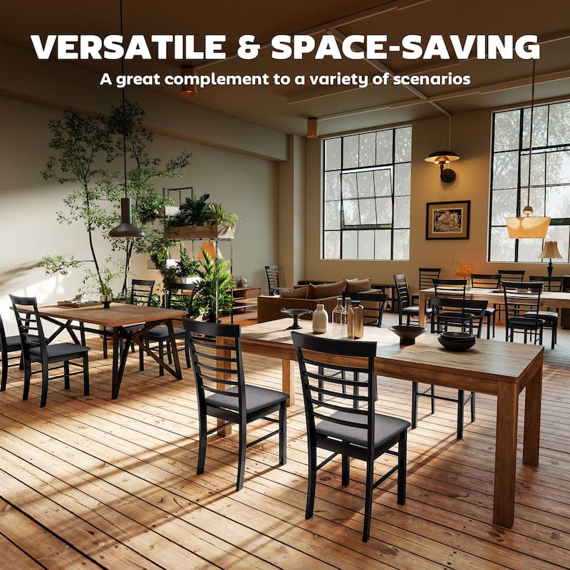 HOMCOM Wooden Dining Chairs Set of 4, Farmhouse Upholstered Kitchen Chairs with Rubber Wood Frame for Living Room, Dining Room