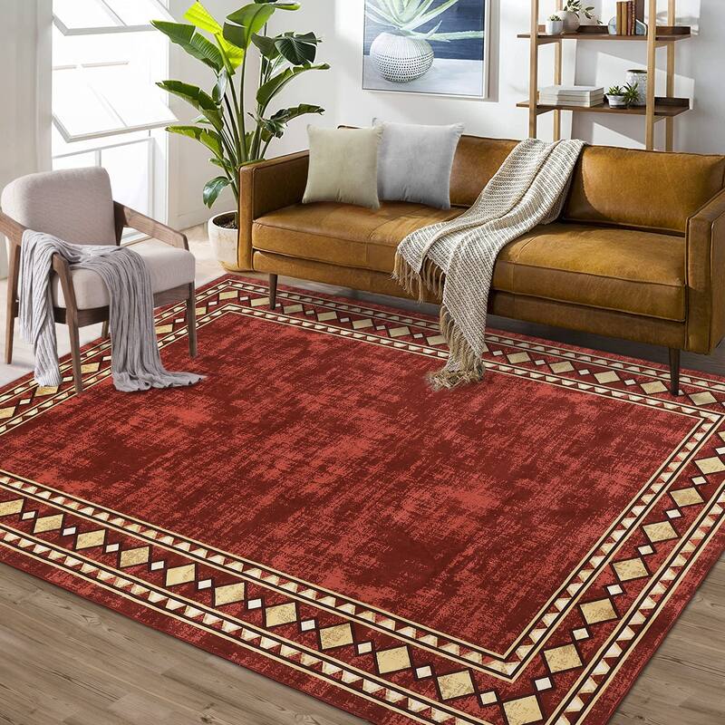 Garvee Machine Washable Rug Modern Bordered Area Rugs