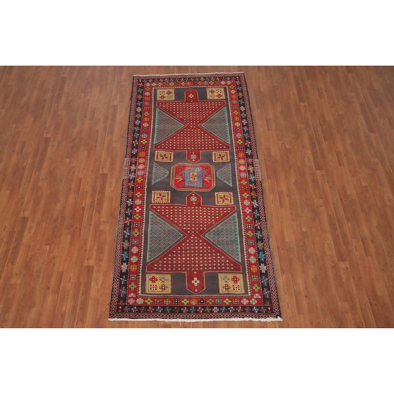 Hand Knotted Oriental 100% Wool Carpet Traditional Tribal Greys & Charcoal Ardebil Area Rug - 9' 10'' X 4' 6''
