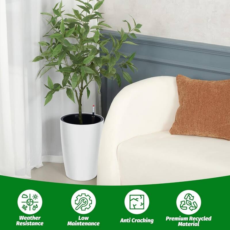 2-Pack 16Inch Tall Self-Watering Planters with Water Level Monitor and Drainage Holes Black