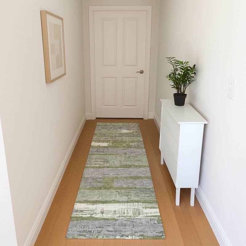 Premium Washable Super Soft Abstract Stripes Mayfield Rug - Olive - 2'3" x 7'6"