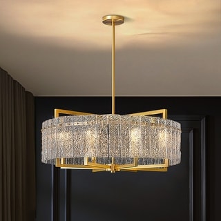 25.6 in. Gold Modern Crystal Chandelier Glam Dimmable Pendant Light With Clear Glass for Living Dining Room