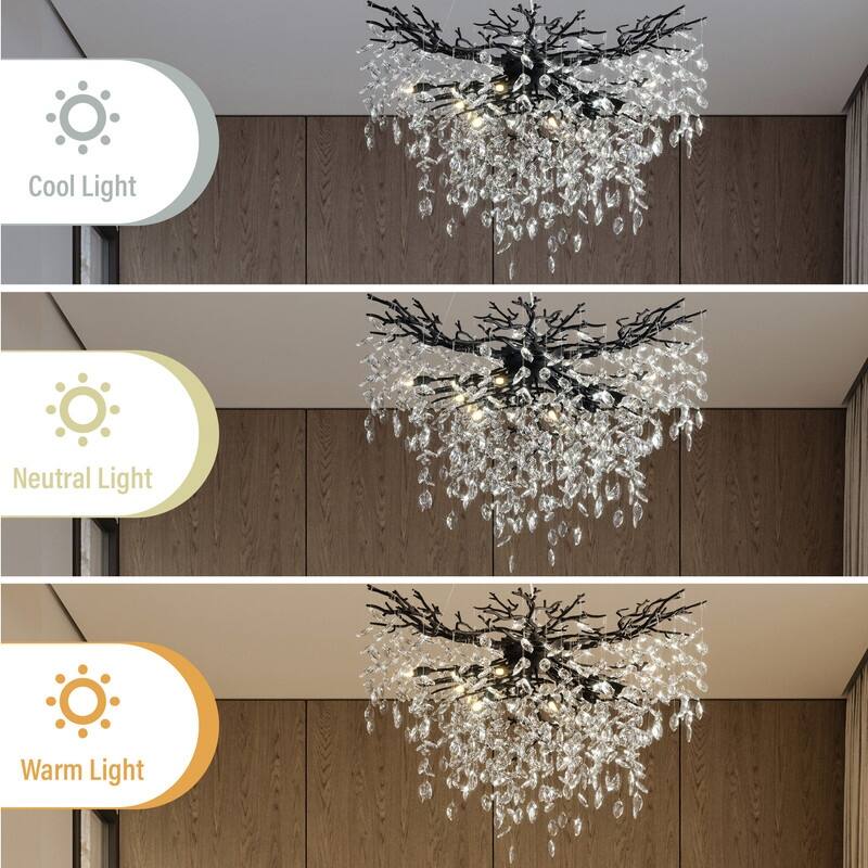 Modern Round Branch Crystal Chandelier, 600-1200mm Diameter, Marquise Cut Crystal Pendant Light