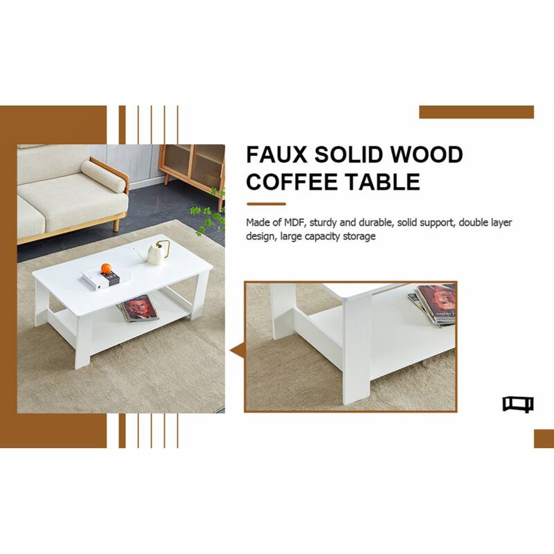 A modern and practical white coffee table and coffee table. The double layered coffee table is made of MDF material