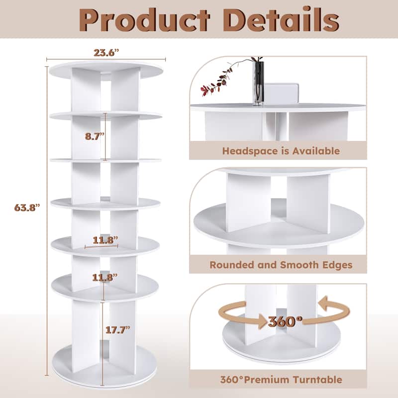 Rotating Shoe Rack Tower, 6-Tier Spinning Shoe Rack, Free Standing 360° Revolving Shoe Organizer, High Bottom Design