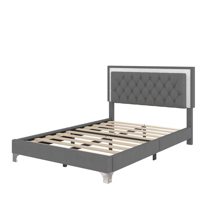 Modern Velvet Platform Bed with Tufted Headboard